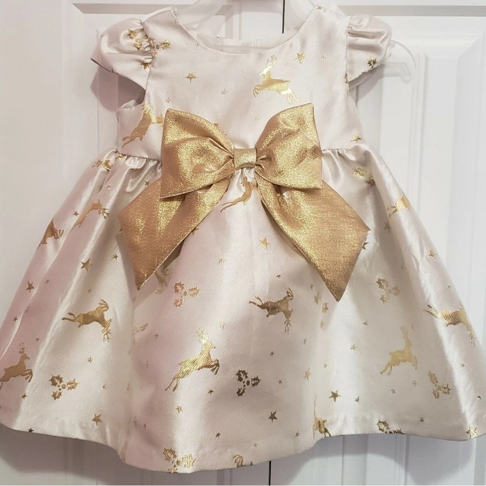 Bonnie Baby Girls White & Gold Holiday Dress 18M